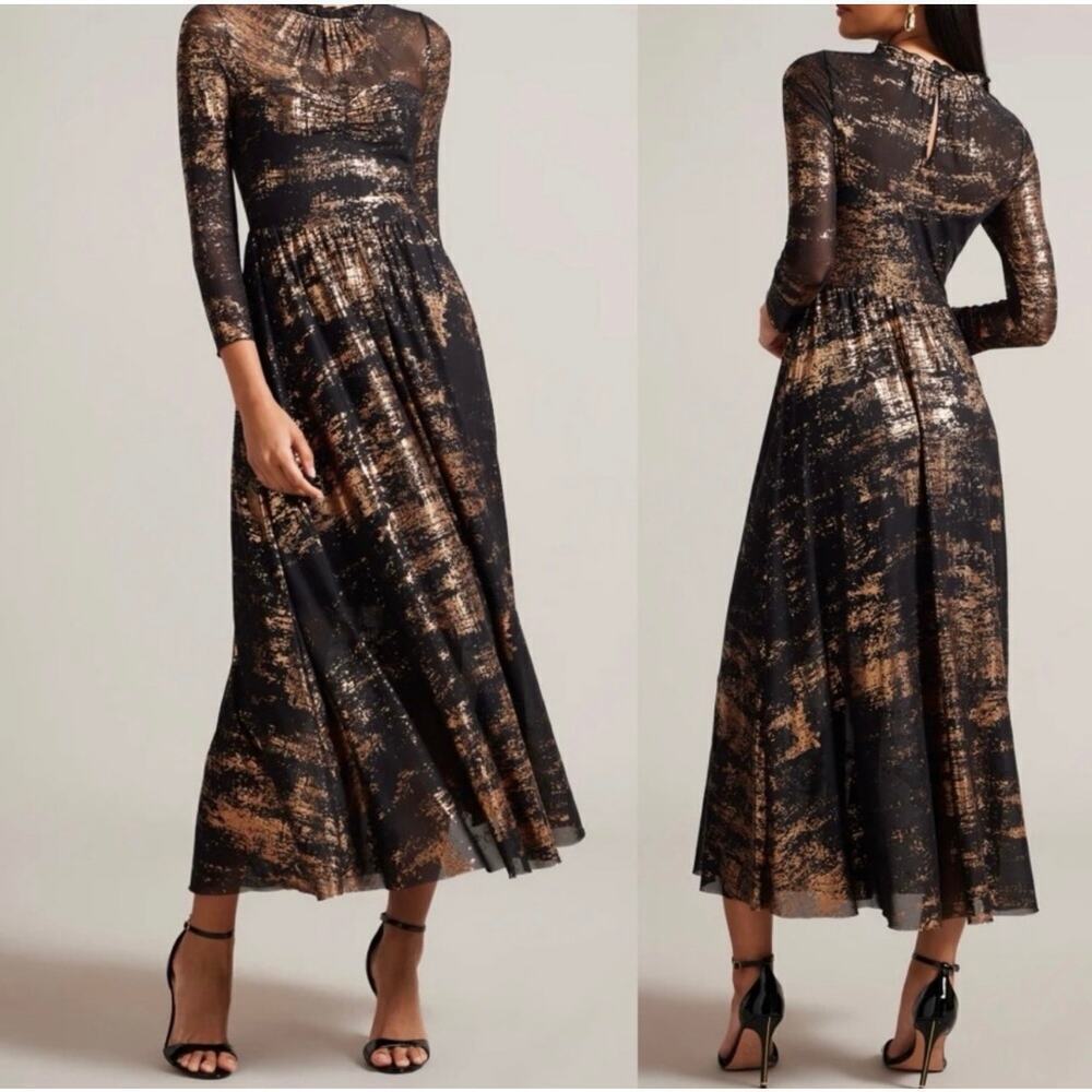 NEW Ted Baker Iggiey Midi Dress Women's Black Gold Size 0